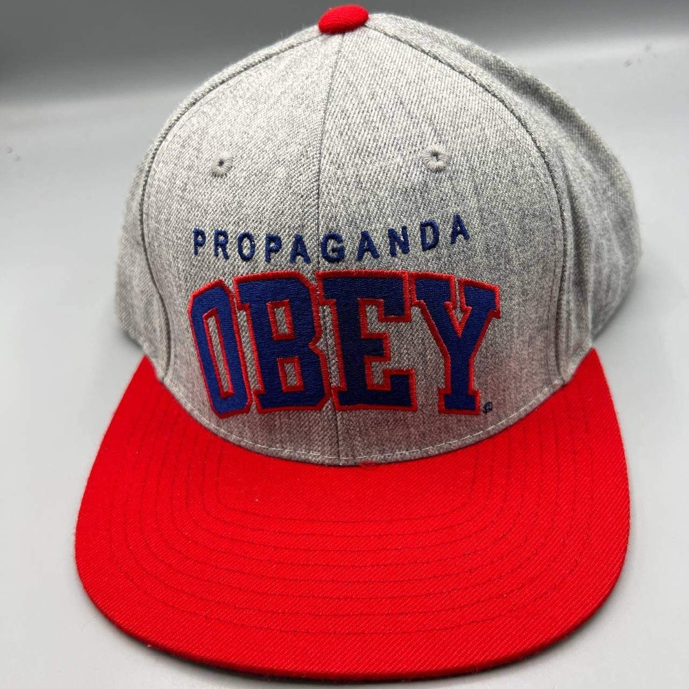 Obey Propaganda Hat Men Gray Red Embroidered‎ Snap Back Cap